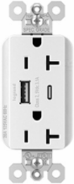 PlugTail® 20A 125V USB Type A/C Outlet, White, 1.45 Inch Depth, 2.677 Inch Height, 1.693 Inch Width