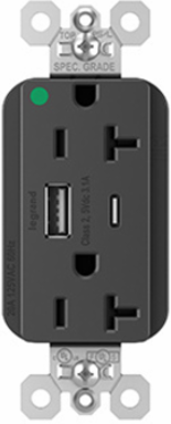 PlugTail® 20A 125V Hospital-Grade USB Outlet, Black, 2.677 Inch Height