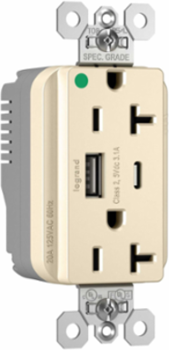 PlugTail® 20A Hospital-Grade USB Outlet, Light Almond, 2.68 x 1.69 x 1.45 Inch