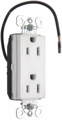 PlugTail® 15A 125V Tamper-Resistant Duplex Receptacle, White, 1.5 Inch Width, 2.75 Inch Height