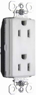 PlugTail® 15A 125V Tamper-Resistant Decorator Duplex Receptacle, White 1.5 Inch Width, 2.75 Inch Height