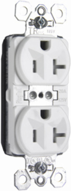 PlugTail® 20A 125V Tamper-Resistant Duplex Receptacle, White, 2.75 Inch Height, 1.5 Inch Width