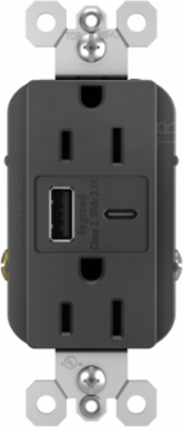 radiant® 3.1A USB Outlet, Type A/C, 15A, Tamper-Resistant, Black