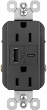 radiant® 3.1A USB Outlet, Type A/C, 15A, Tamper-Resistant, Black