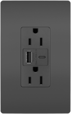 radiant® 3.1A USB Outlet, Type A/C, 15A, Tamper-Resistant, Black