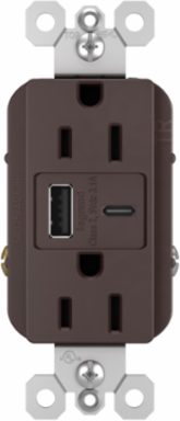 radiant® 3.1A USB Outlet, Type A/C, 15A, Tamper-Resistant, Dark Bronze