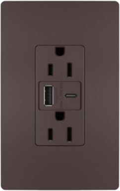 radiant® 3.1A USB Outlet, Type A/C, 15A, Tamper-Resistant, Dark Bronze
