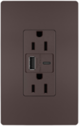 radiant® 3.1A USB Outlet, Type A/C, 15A, Tamper-Resistant, Dark Bronze