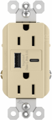 radiant® 3.1A USB Outlet, Type A/C, 15A, Tamper-Resistant, Ivory