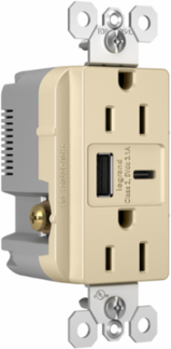 radiant® 3.1A USB Outlet, Type A/C, 15A, Tamper-Resistant, Ivory