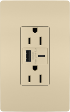 radiant® 3.1A USB Outlet, Type A/C, 15A, Tamper-Resistant, Ivory