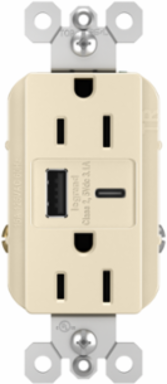 radiant® 3.1A USB Outlet, Type A/C, 15A, Tamper-Resistant, Light Almond