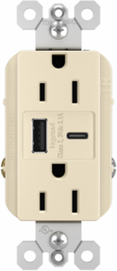 radiant® 3.1A USB Outlet, Type A/C, 15A, Tamper-Resistant, Light Almond