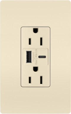 radiant® 3.1A USB Outlet, Type A/C, 15A, Tamper-Resistant, Light Almond