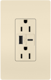 radiant® 3.1A USB Outlet, Type A/C, 15A, Tamper-Resistant, Light Almond