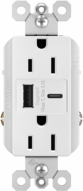USB Type A/C Tamper-Resistant Outlet, 15A, 1.693 Inch Width, White