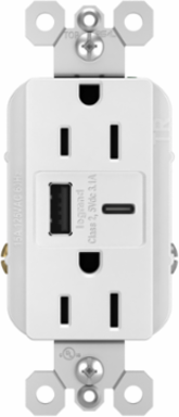 USB Type A/C Tamper-Resistant Outlet, 15A, 1.693 Inch Width, White