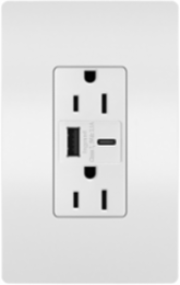 USB Type A/C Tamper-Resistant Outlet, 15A, 1.693 Inch Width, White