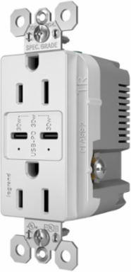 15A Tamper Resistant USB Type-C Outlet, 30W Power, White