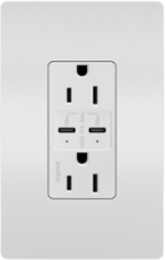 15A Tamper Resistant USB Type-C Outlet, 30W Power, White