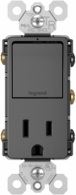radiant® Single Pole/3-Way Switch with 15A Tamper-Resistant Outlet, Black