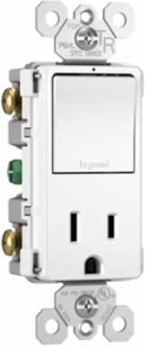 Single Pole/3-Way Switch with 15A Tamper-Resistant Outlet, White, 3.81 Inch Height