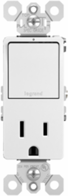 Single Pole/3-Way Switch with 15A Tamper-Resistant Outlet, White, 3.81 Inch Height