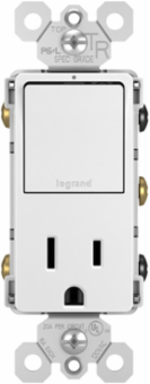 Single Pole/3-Way Switch with 15A Tamper-Resistant Outlet, White, 3.81 Inch Height
