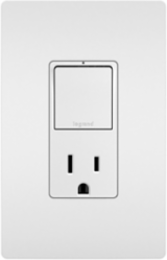 Single Pole/3-Way Switch with 15A Tamper-Resistant Outlet, White, 3.81 Inch Height