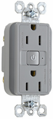 15A 125V RF Dual-Control Receptacle, Grey, 1.25 Inch Depth, 2.68 Inch Height, 1.73 Inch Width