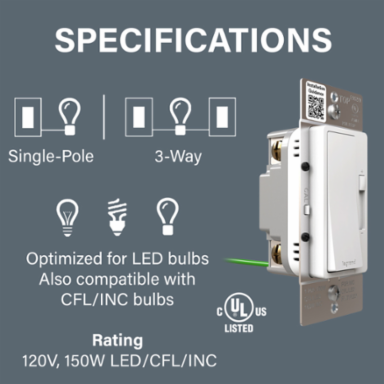 radiant® LED Advanced 150W Single Pole 3-Way Dimmer, Light Almond
