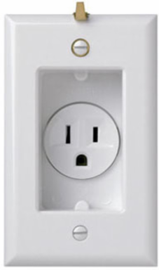 15A 125V Clock Hanger Recessed Receptacle, White, 1.88 Inch Depth, 2.74 Inch Width