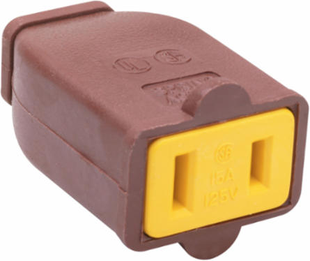 Double-Pole Plug and Connector, 15 A, 125 V, Brown