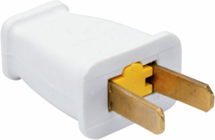 15A 125V Double-Pole Straight Blade Plug, White, UL Listed