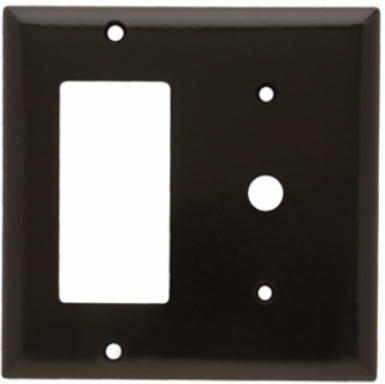 Double Gang Thermoset Wall Plate, 1 Telephone, 1 Decorator, Brown, 4.56 Inch Width, 4.5 Inch Height