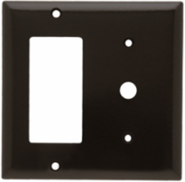 Double Gang Thermoset Wall Plate, 1 Telephone, 1 Decorator, Brown, 4.56 Inch Width, 4.5 Inch Height