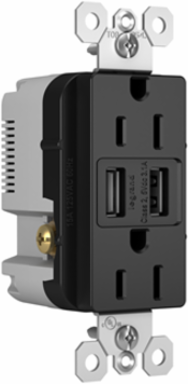 USB Chargers with Duplex 15A Tamper-Resistant Outlets, Black TM826USBBK