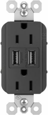 USB Chargers with Duplex 15A Tamper-Resistant Outlets, Black TM826USBBK