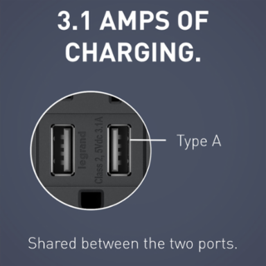 radiant® 3.1A USB Outlet, Type A, 15A, Tamper-Resistant, Graphite