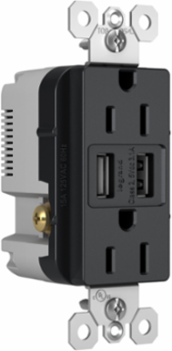 radiant® 3.1A USB Outlet, Type A, 15A, Tamper-Resistant, Graphite