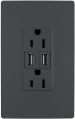 radiant® 3.1A USB Outlet, Type A, 15A, Tamper-Resistant, Graphite