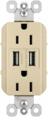 radiant® 3.1A USB Outlet, Type A, 15A, Tamper-Resistant, Ivory