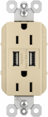 radiant® 3.1A USB Outlet, Type A, 15A, Tamper-Resistant, Ivory