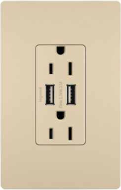 radiant® 3.1A USB Outlet, Type A, 15A, Tamper-Resistant, Ivory