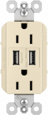 radiant® 3.1A USB Outlet, Type A, 15A, Tamper-Resistant, Light Almond