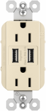 radiant® 3.1A USB Outlet, Type A, 15A, Tamper-Resistant, Light Almond