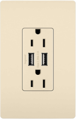 radiant® 3.1A USB Outlet, Type A, 15A, Tamper-Resistant, Light Almond