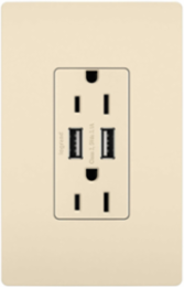 radiant® 3.1A USB Outlet, Type A, 15A, Tamper-Resistant, Light Almond