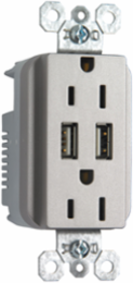 USB Charger with Duplex Tamper-Resistant Receptacle, Nickel, 125V, 15A