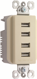 Quad USB Charger 4.2A Capacity, 125V, Ivory, Slim 1.3 Inch Depth